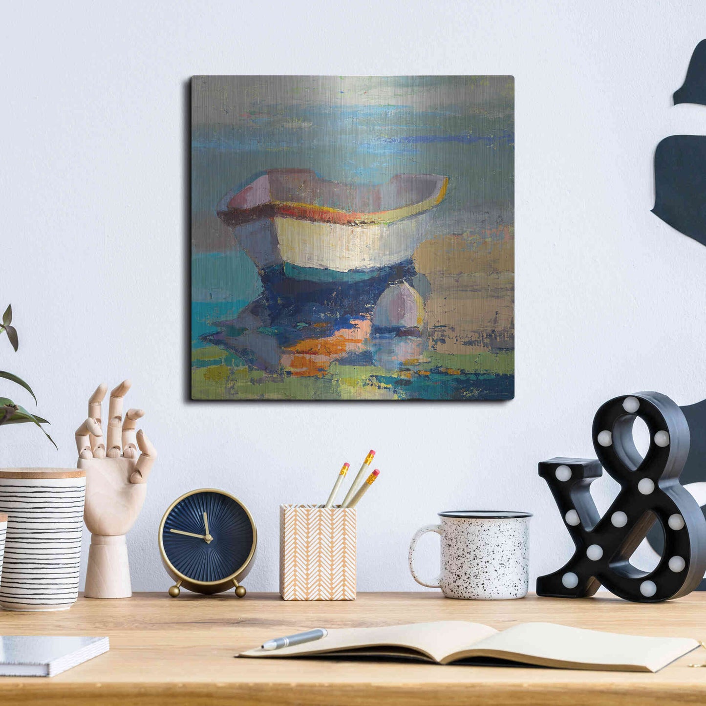 Luxe Metal Art 'Bottle Green Boat' by Beth Forst, Metal Wall Art,12x12