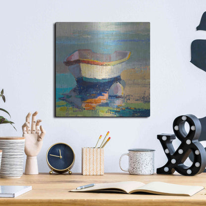 Luxe Metal Art 'Bottle Green Boat' by Beth Forst, Metal Wall Art,12x12