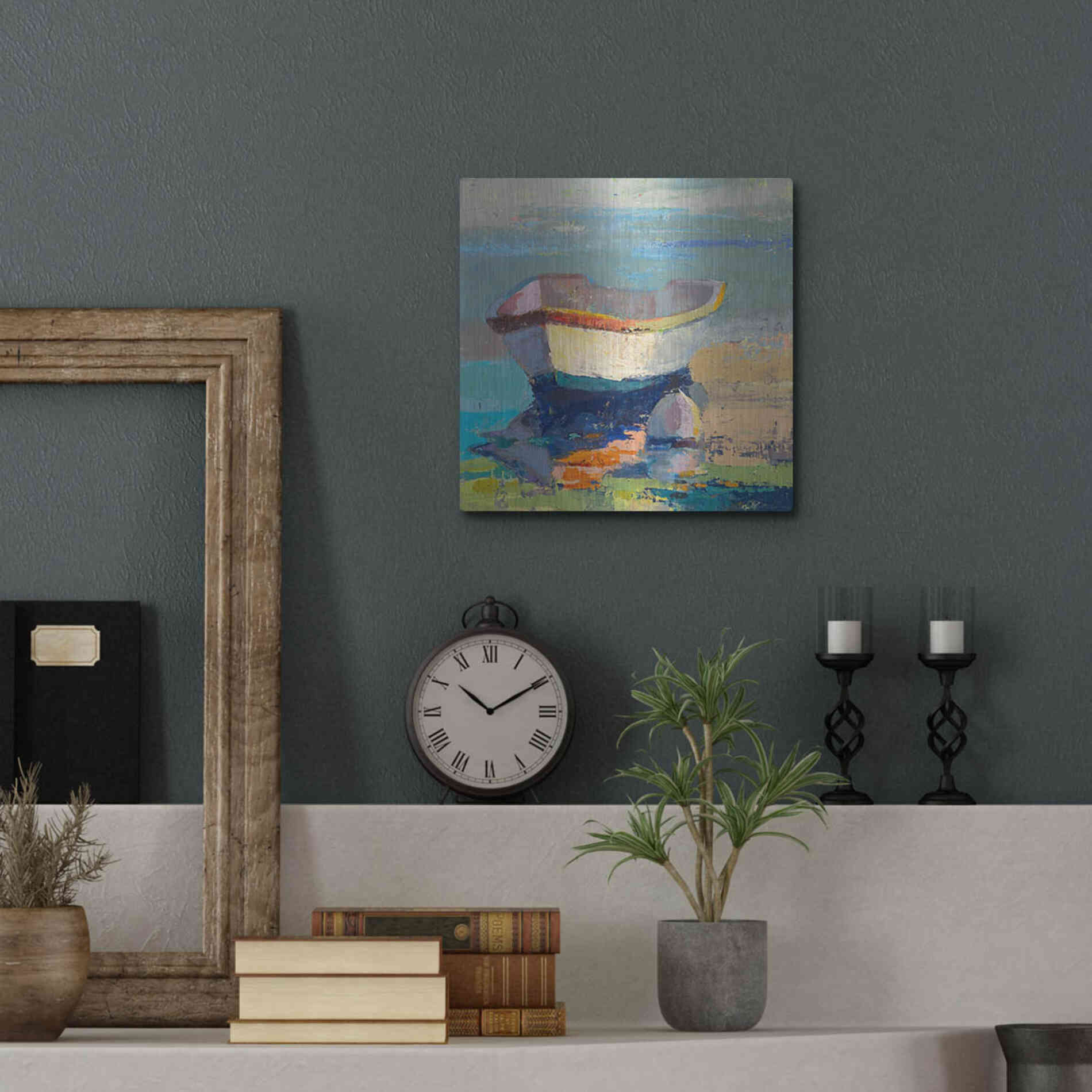 Luxe Metal Art 'Bottle Green Boat' by Beth Forst, Metal Wall Art,12x12