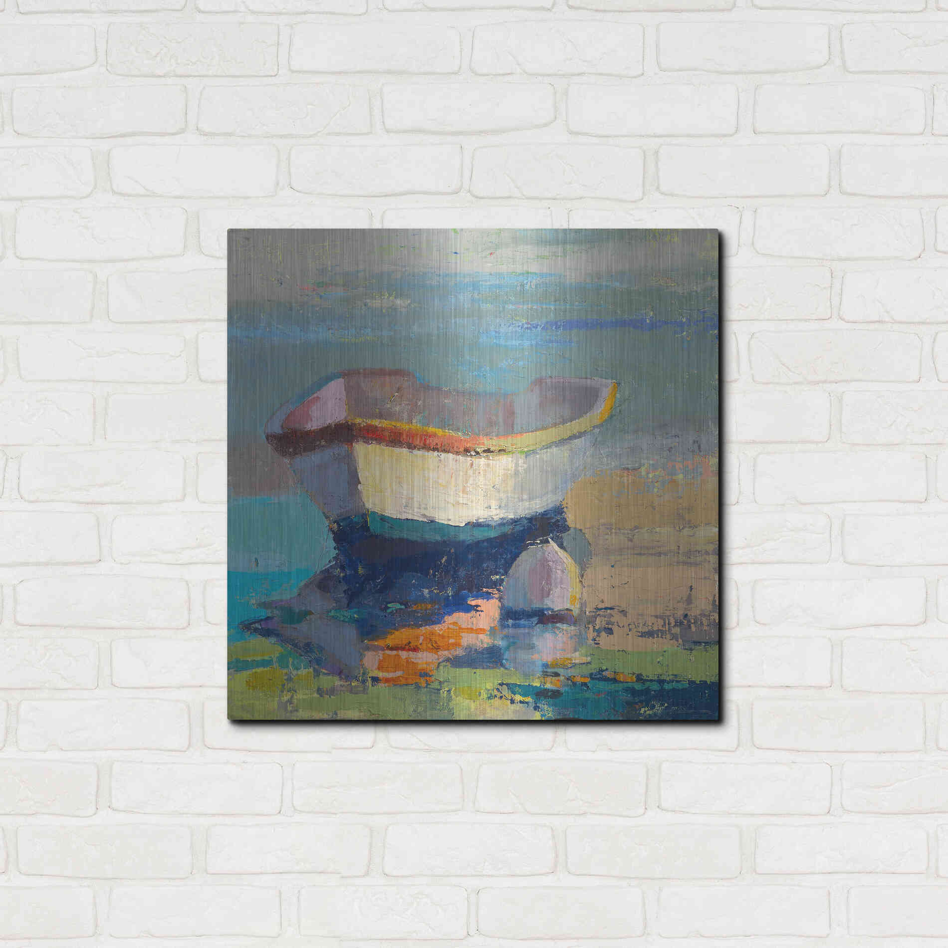 Luxe Metal Art 'Bottle Green Boat' by Beth Forst, Metal Wall Art,24x24