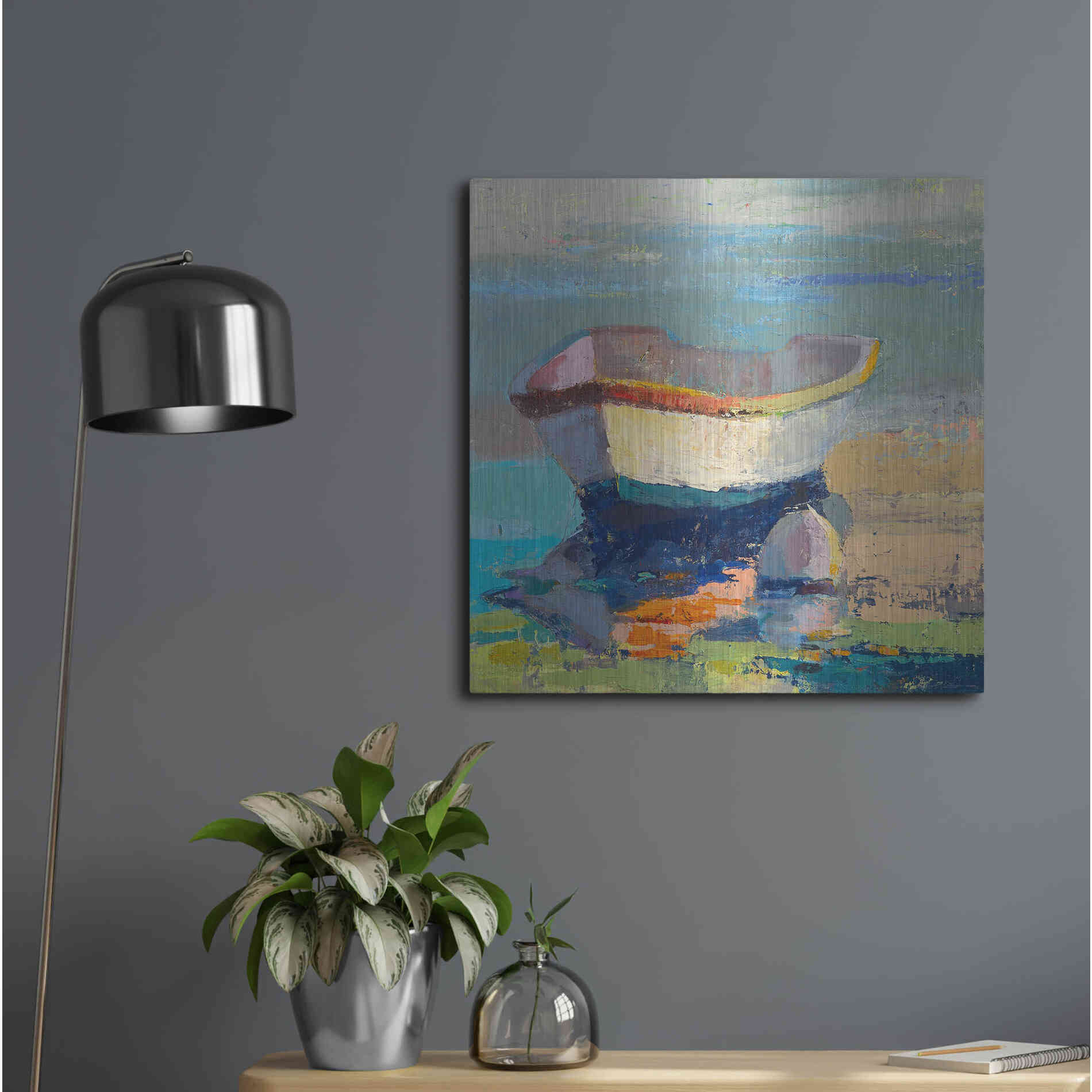 Luxe Metal Art 'Bottle Green Boat' by Beth Forst, Metal Wall Art,24x24