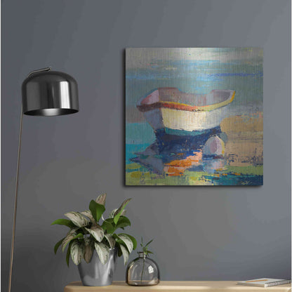 Luxe Metal Art 'Bottle Green Boat' by Beth Forst, Metal Wall Art,24x24