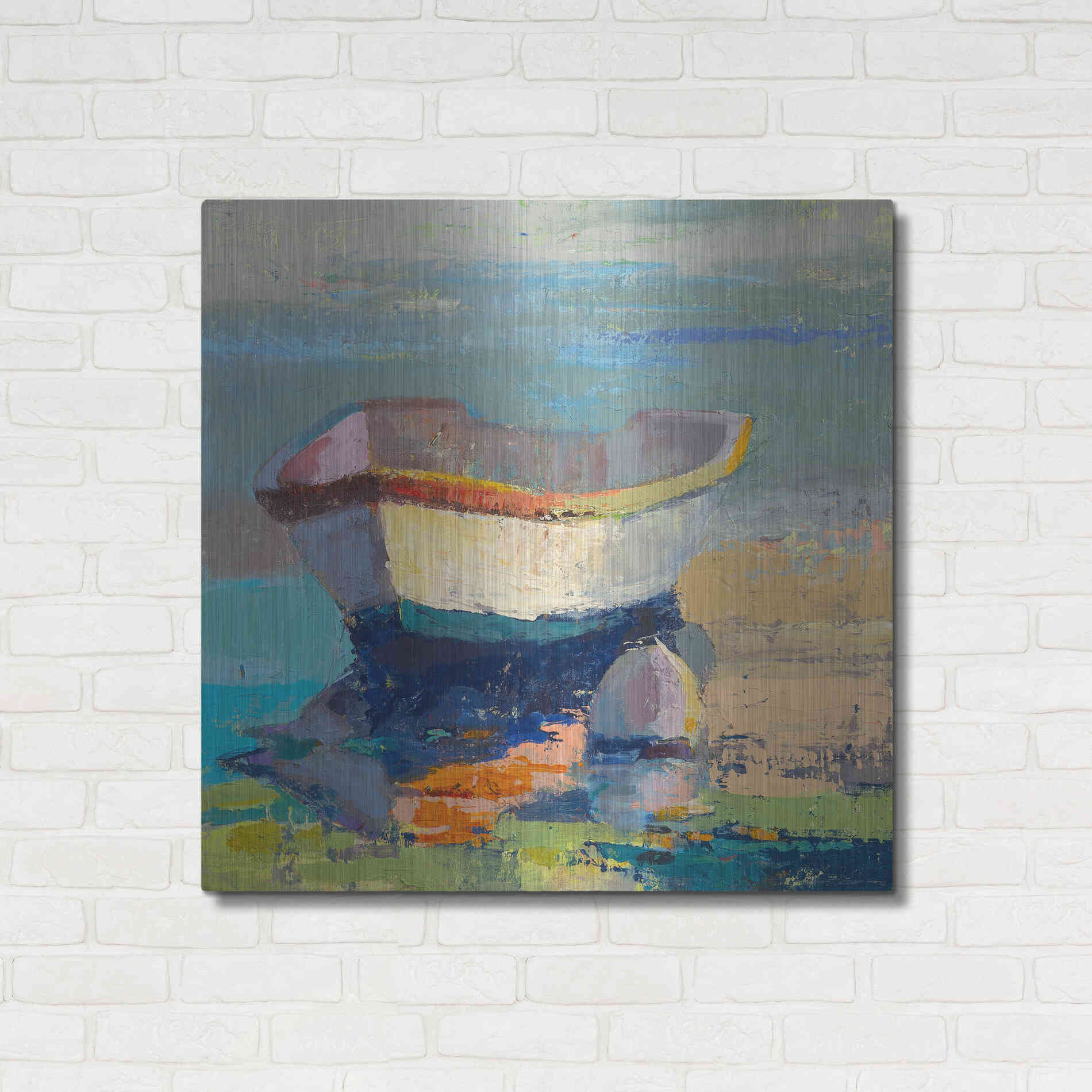 Luxe Metal Art 'Bottle Green Boat' by Beth Forst, Metal Wall Art,36x36