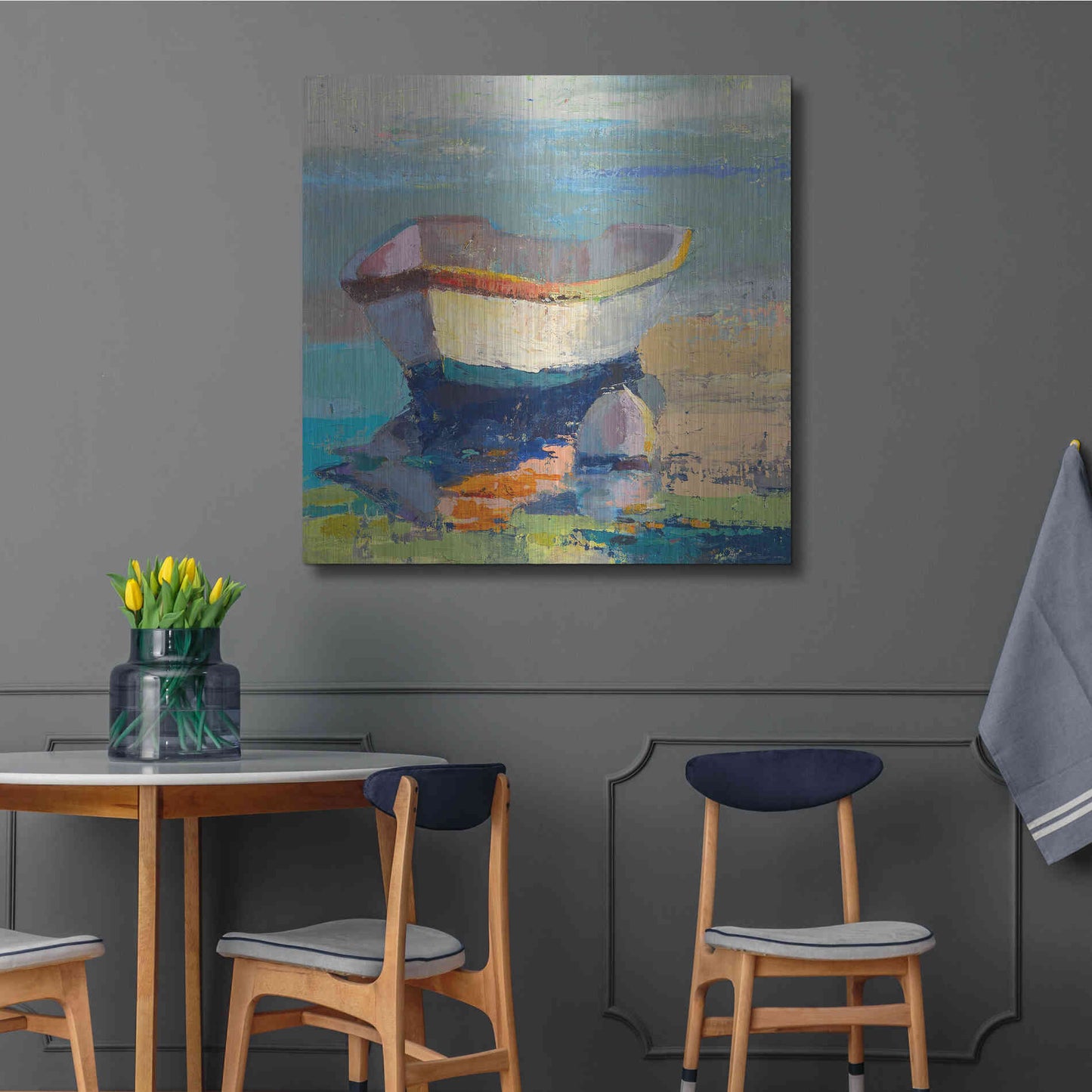 Luxe Metal Art 'Bottle Green Boat' by Beth Forst, Metal Wall Art,36x36