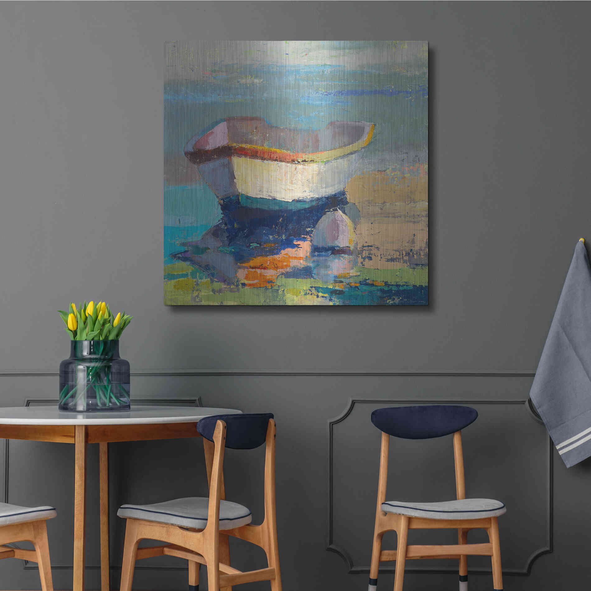 Luxe Metal Art 'Bottle Green Boat' by Beth Forst, Metal Wall Art,36x36