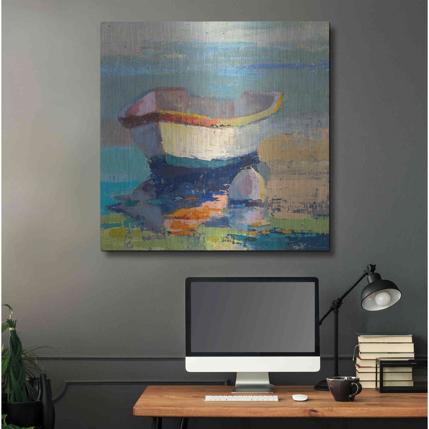 Luxe Metal Art 'Bottle Green Boat' by Beth Forst, Metal Wall Art,36x36