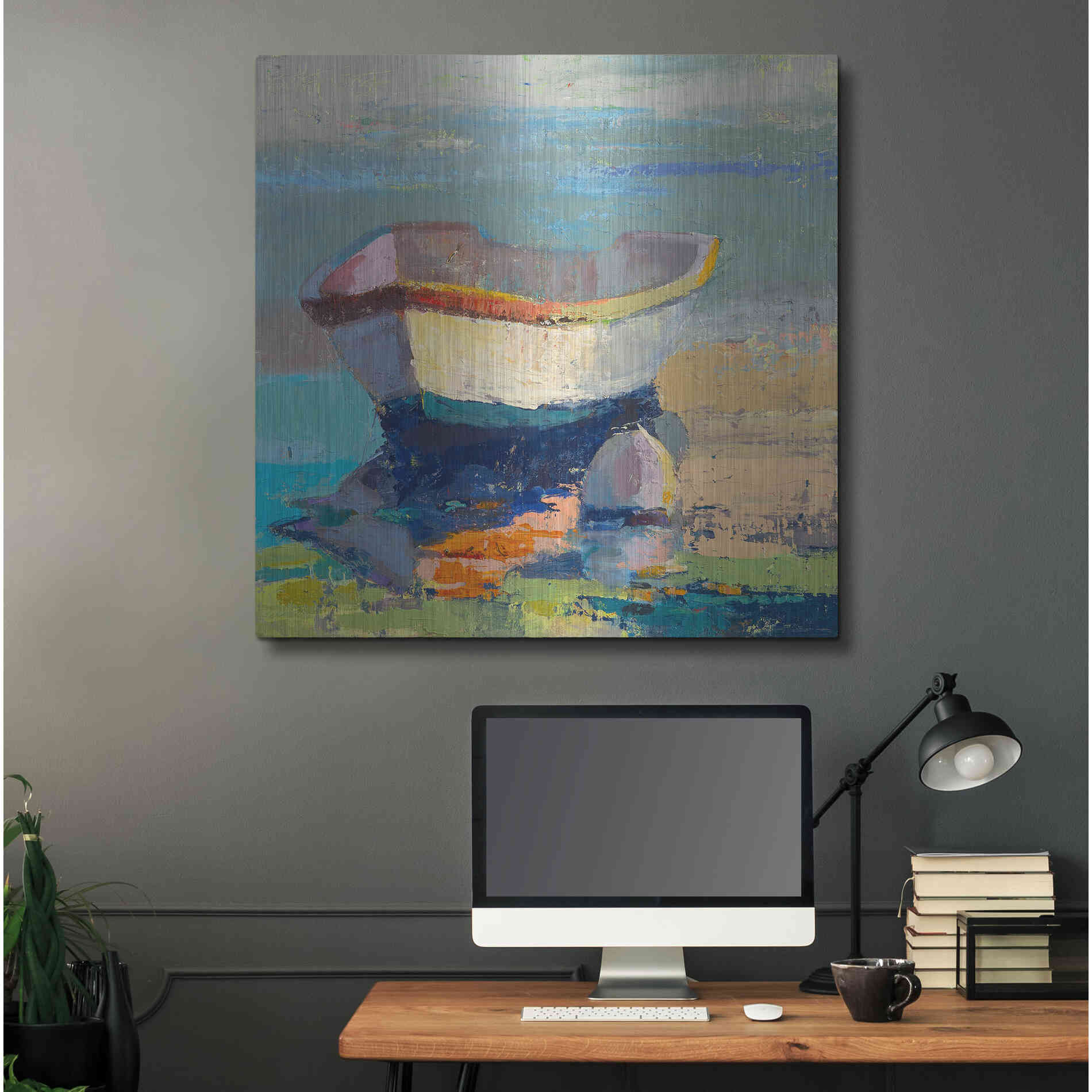 Luxe Metal Art 'Bottle Green Boat' by Beth Forst, Metal Wall Art,36x36