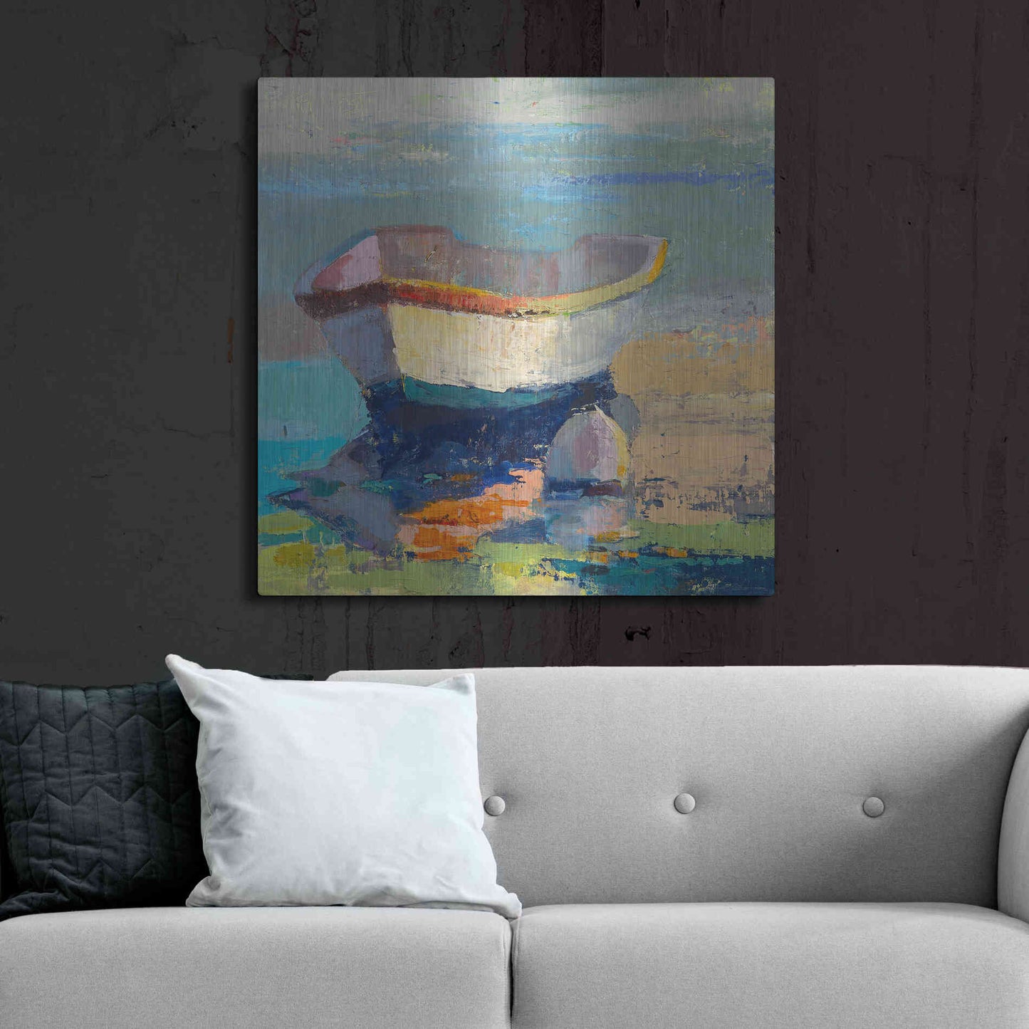 Luxe Metal Art 'Bottle Green Boat' by Beth Forst, Metal Wall Art,36x36