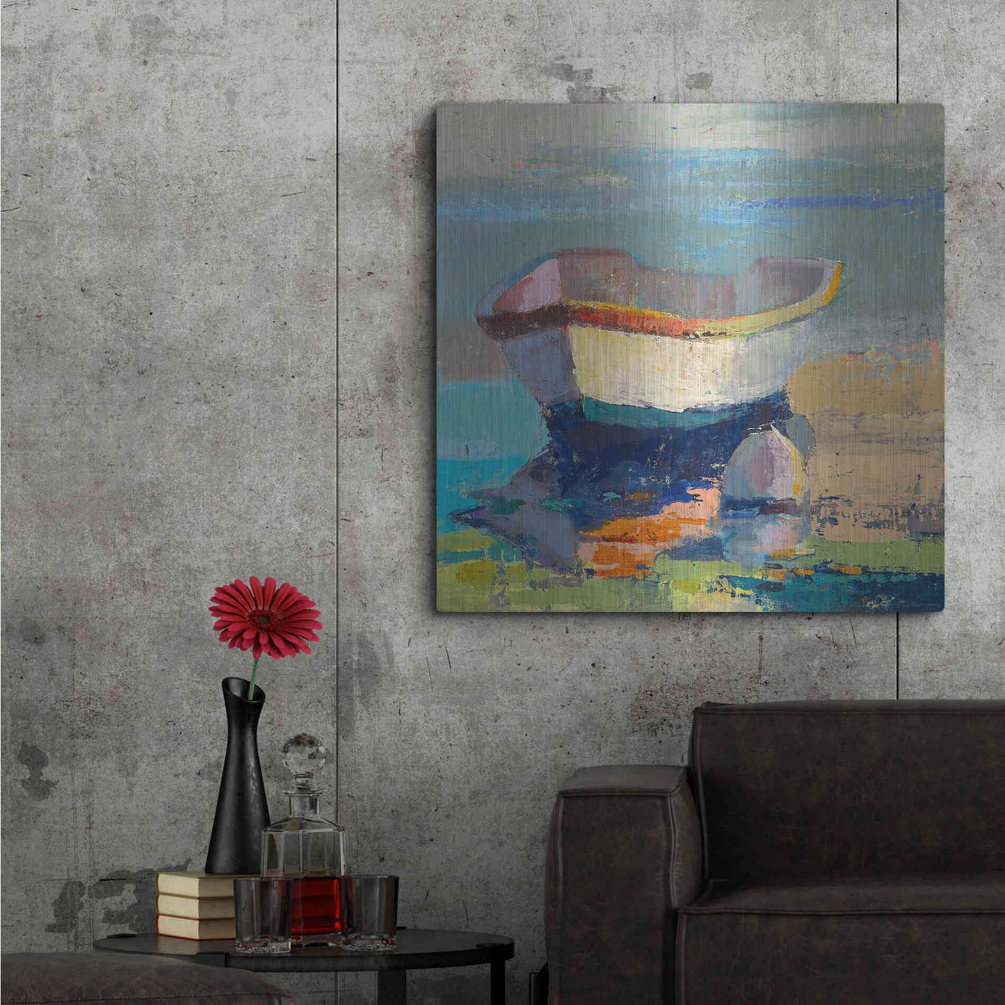 Luxe Metal Art 'Bottle Green Boat' by Beth Forst, Metal Wall Art,36x36