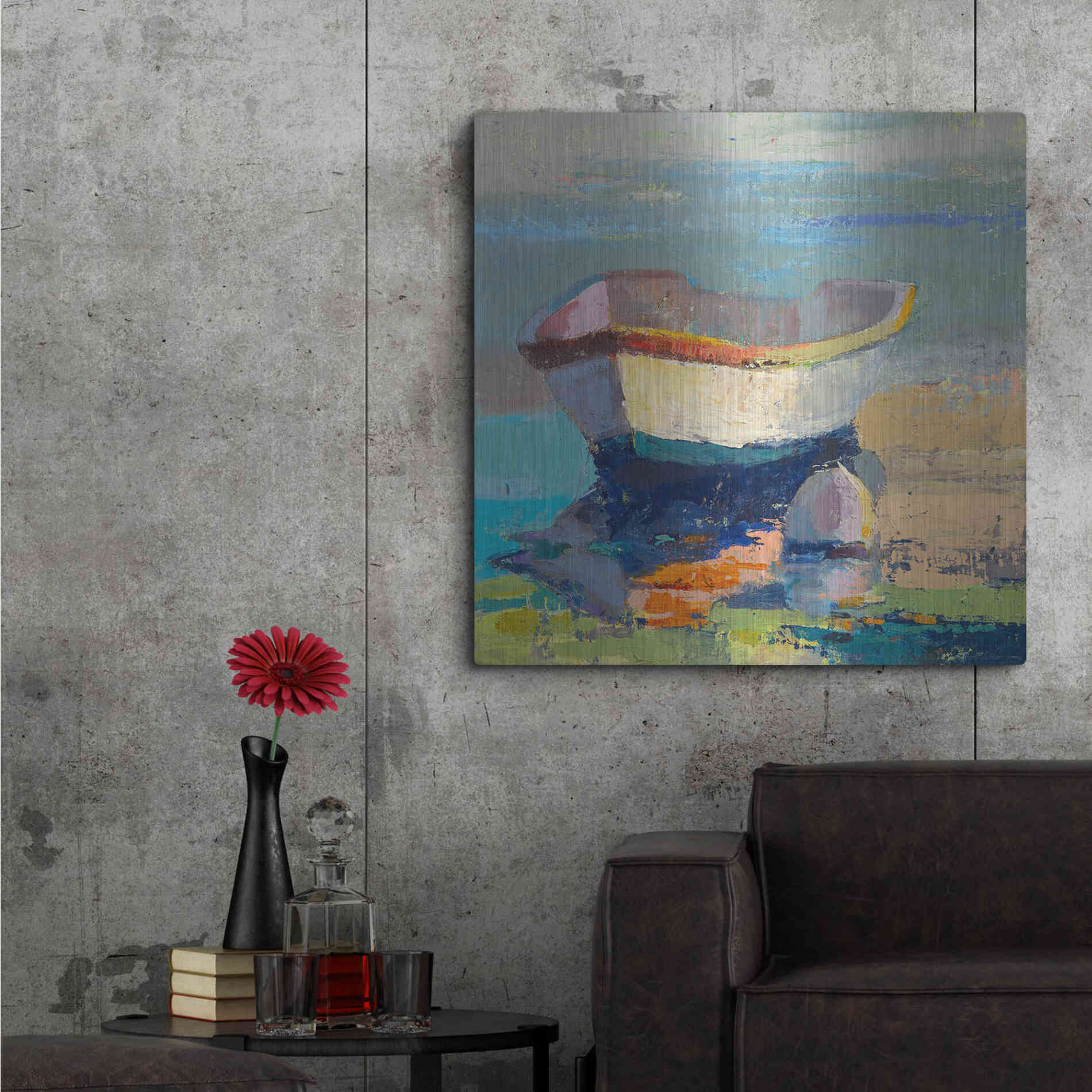 Luxe Metal Art 'Bottle Green Boat' by Beth Forst, Metal Wall Art,36x36