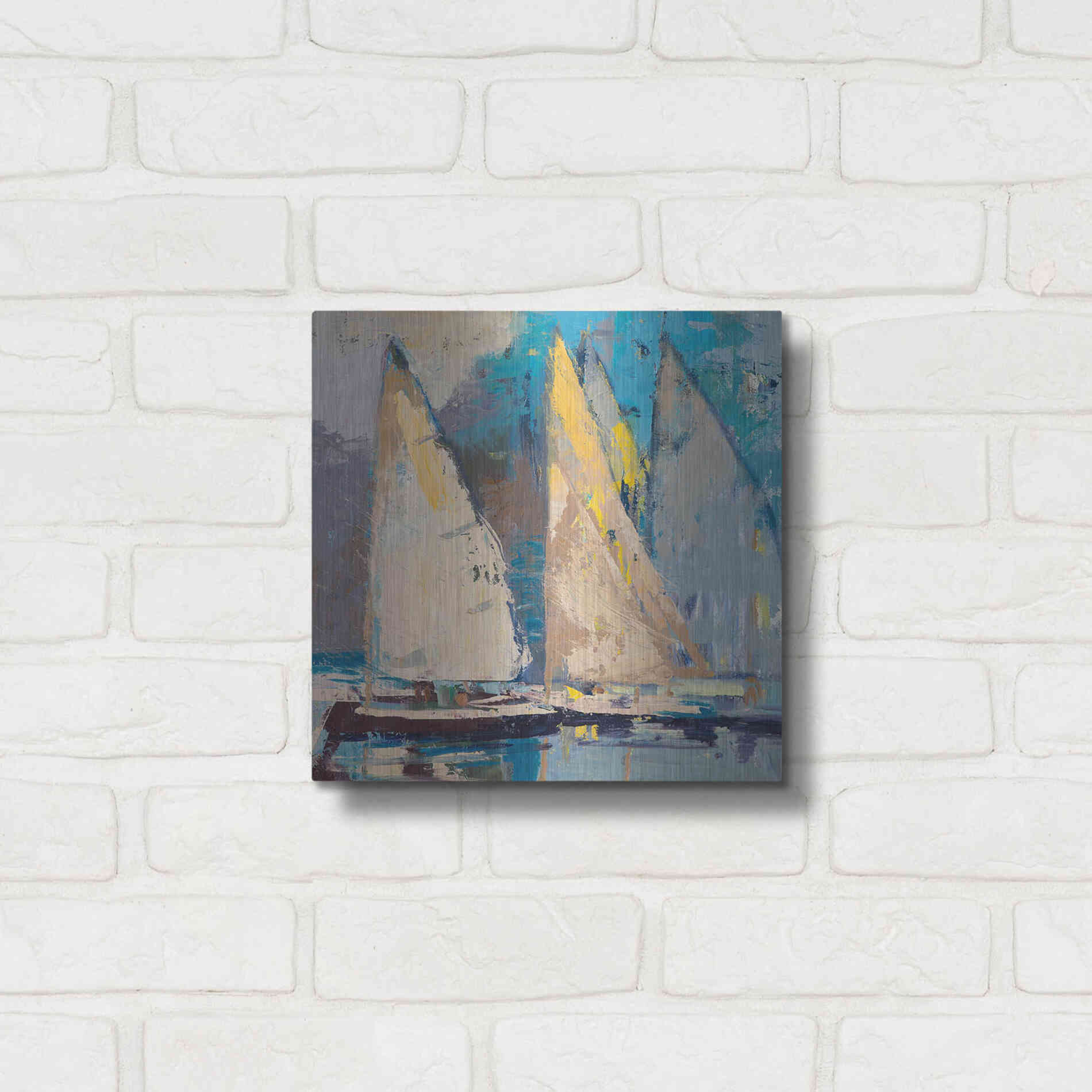 Luxe Metal Art 'Breeze  Sail and Sky' by Beth Forst, Metal Wall Art,12x12