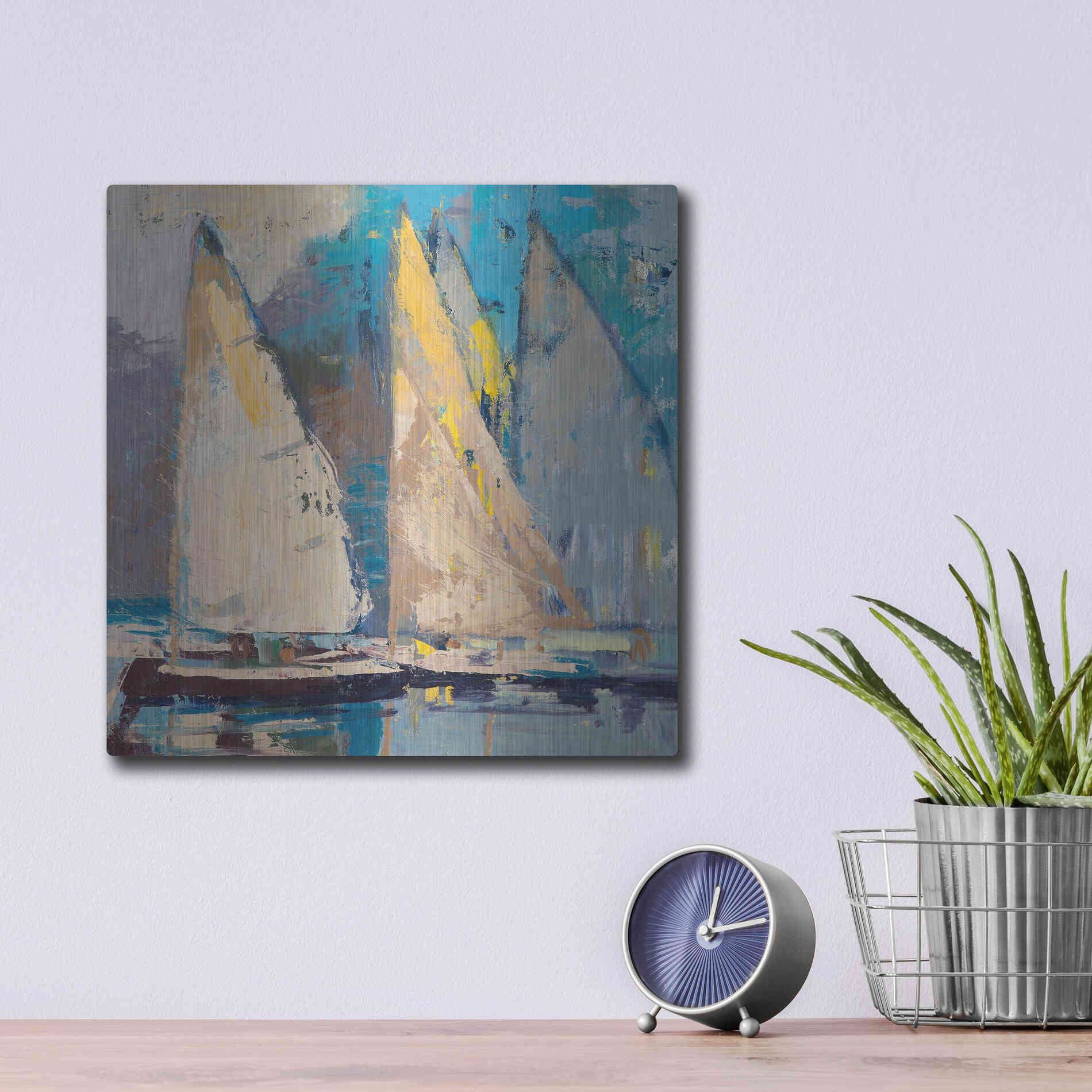Luxe Metal Art 'Breeze  Sail and Sky' by Beth Forst, Metal Wall Art,12x12