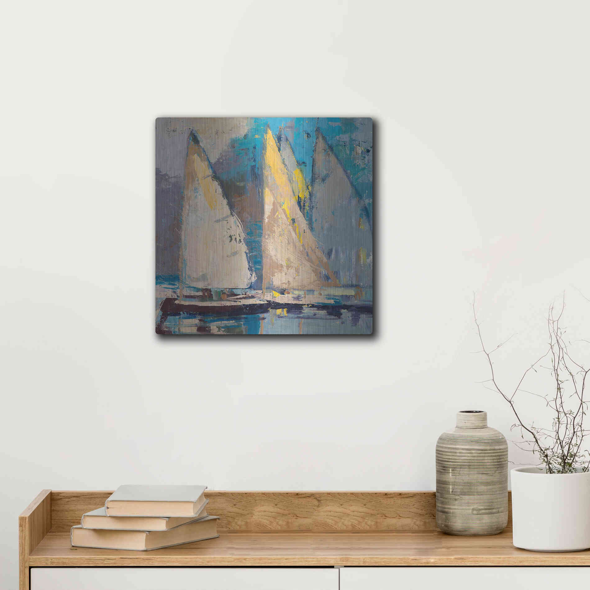 Luxe Metal Art 'Breeze  Sail and Sky' by Beth Forst, Metal Wall Art,12x12