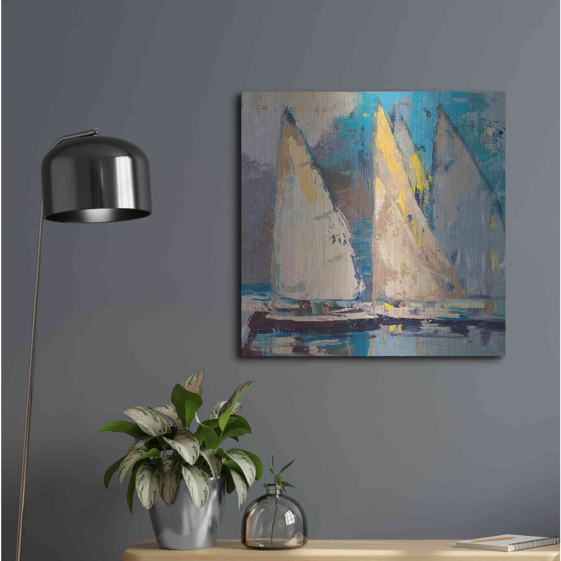 Luxe Metal Art 'Breeze  Sail and Sky' by Beth Forst, Metal Wall Art,24x24