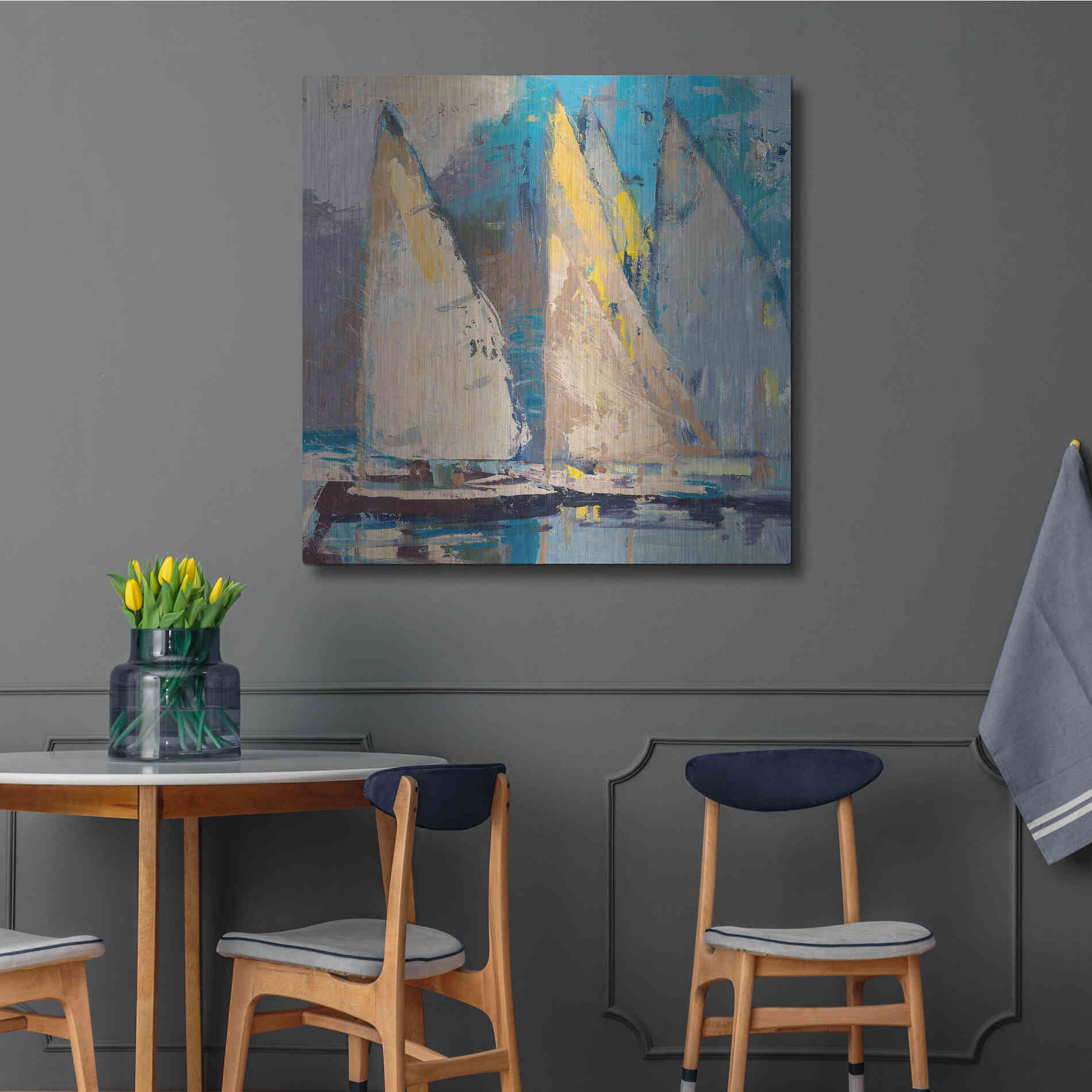 Luxe Metal Art 'Breeze  Sail and Sky' by Beth Forst, Metal Wall Art,36x36