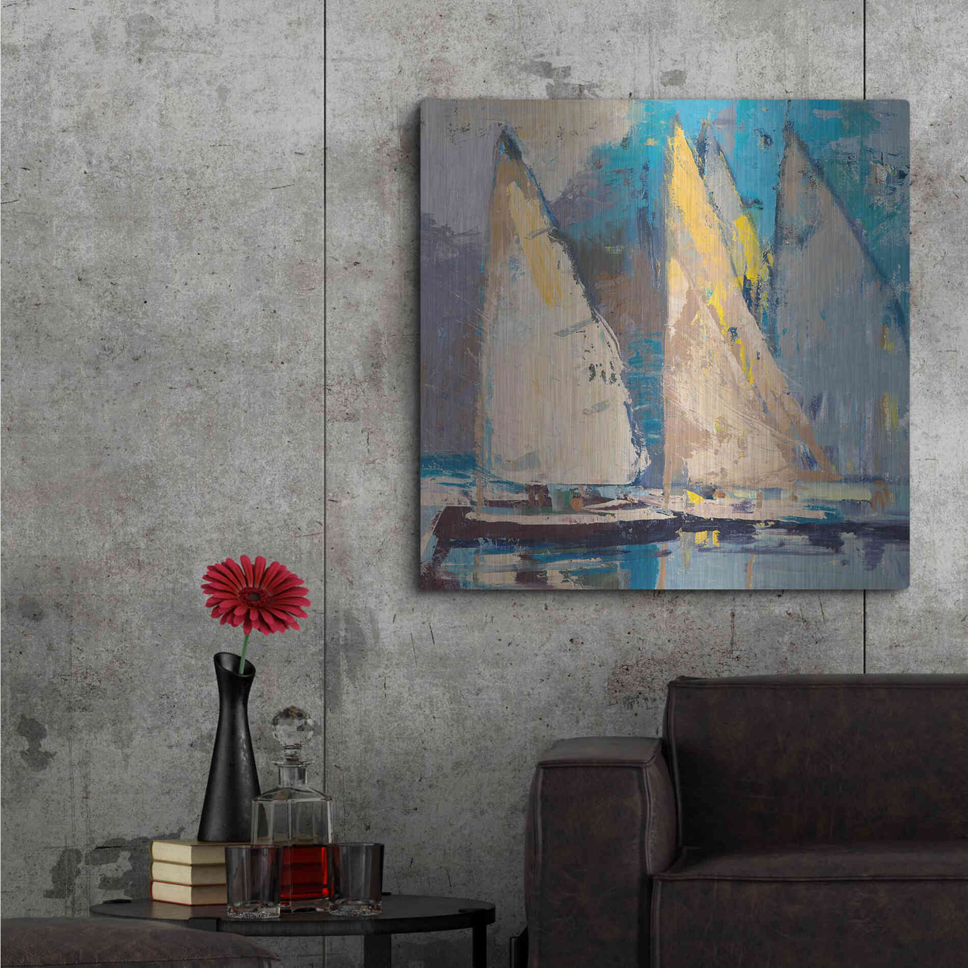 Luxe Metal Art 'Breeze  Sail and Sky' by Beth Forst, Metal Wall Art,36x36