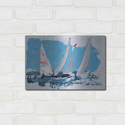 Luxe Metal Art 'Candy Stripe Regatta' by Beth Forst, Metal Wall Art,16x12
