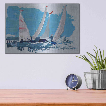 Luxe Metal Art 'Candy Stripe Regatta' by Beth Forst, Metal Wall Art,16x12