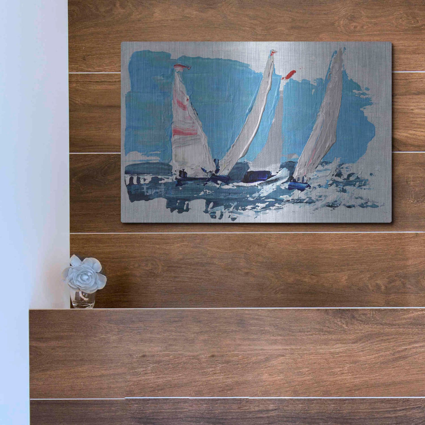 Luxe Metal Art 'Candy Stripe Regatta' by Beth Forst, Metal Wall Art,16x12