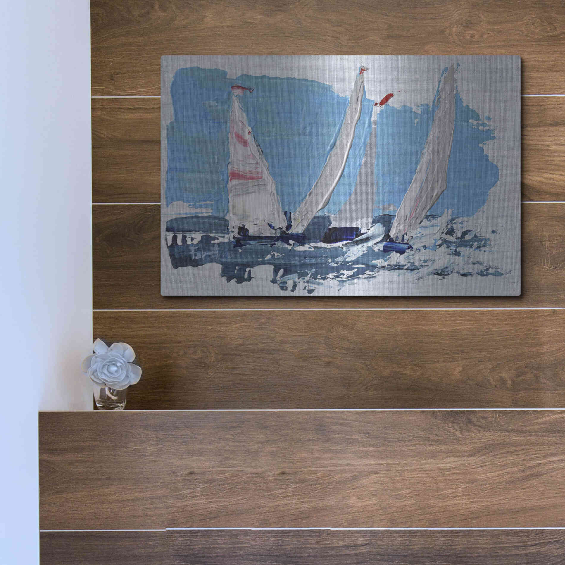 Luxe Metal Art 'Candy Stripe Regatta' by Beth Forst, Metal Wall Art,16x12