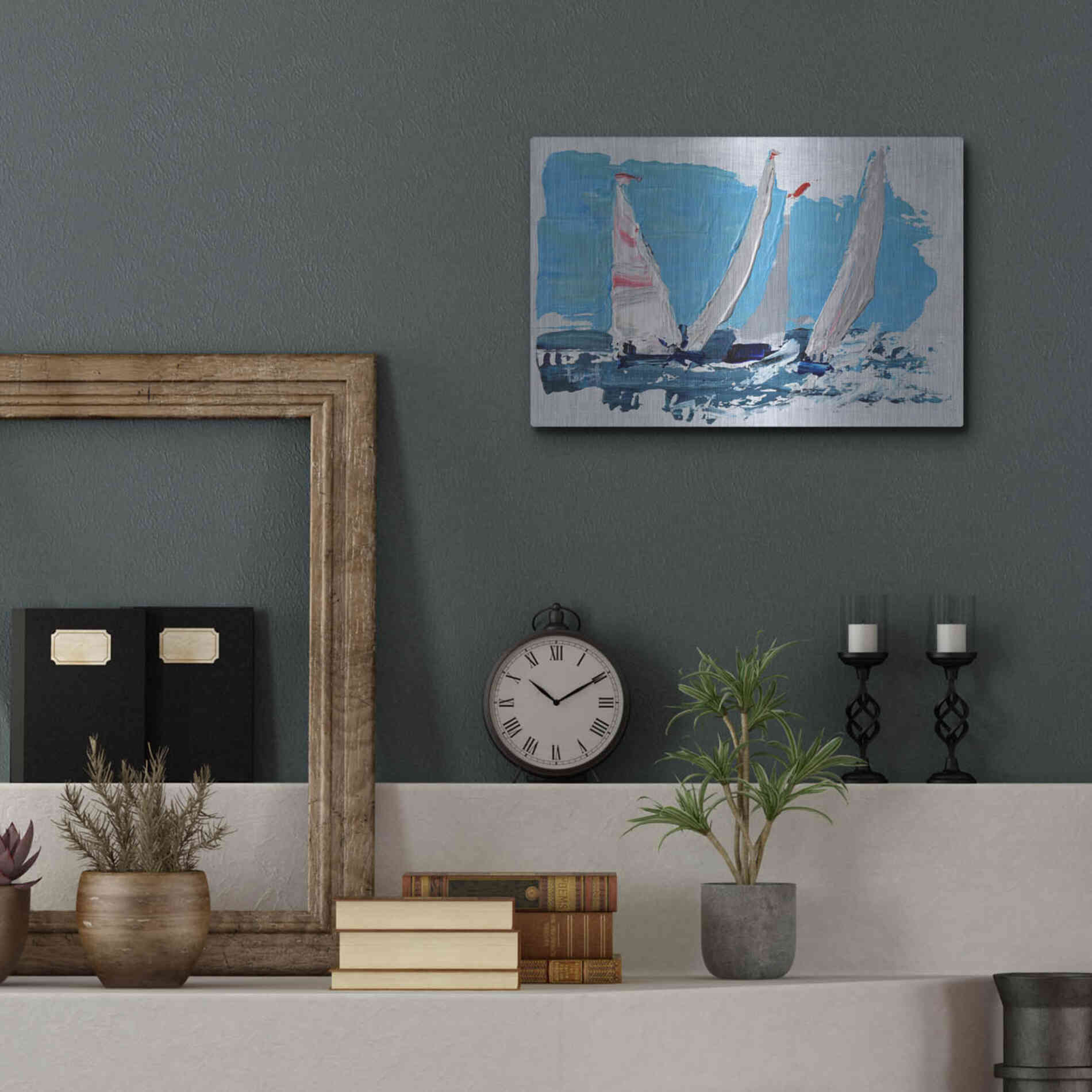 Luxe Metal Art 'Candy Stripe Regatta' by Beth Forst, Metal Wall Art,16x12