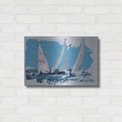 Luxe Metal Art 'Candy Stripe Regatta' by Beth Forst, Metal Wall Art,24x16