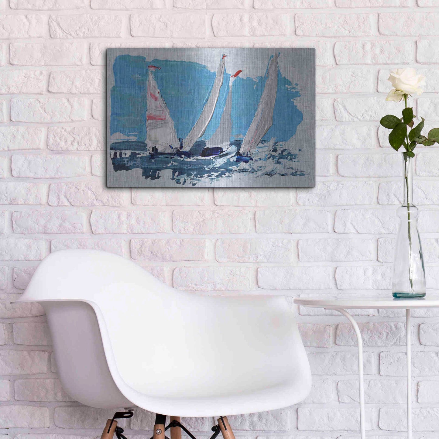 Luxe Metal Art 'Candy Stripe Regatta' by Beth Forst, Metal Wall Art,24x16