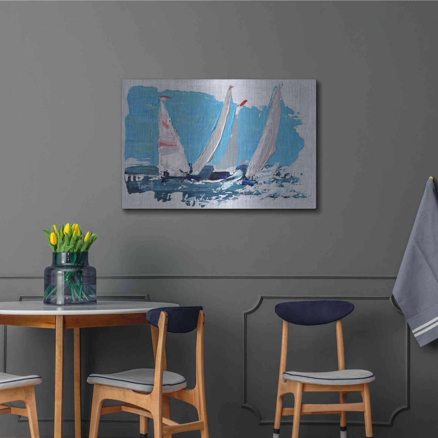 Luxe Metal Art 'Candy Stripe Regatta' by Beth Forst, Metal Wall Art,36x24