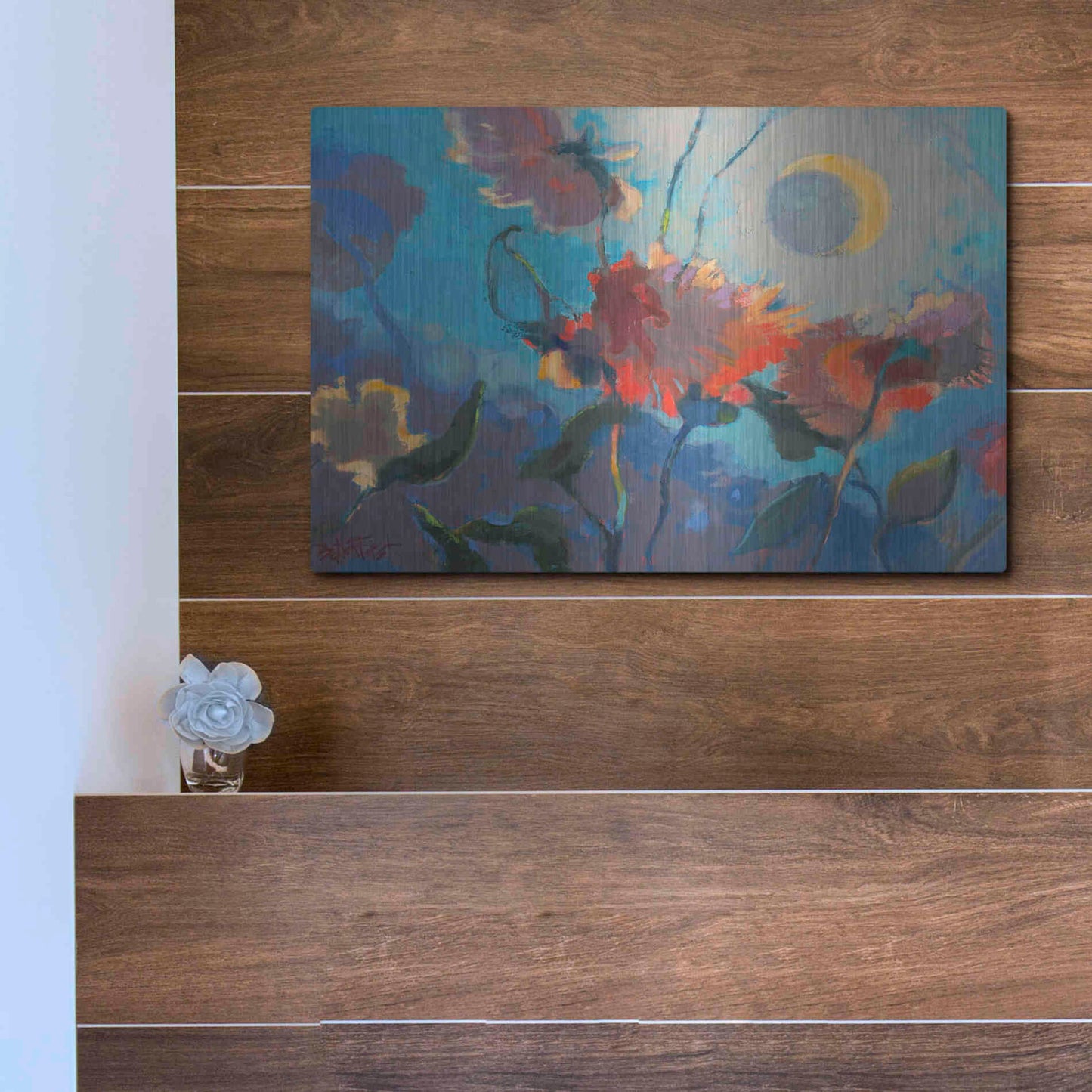 Luxe Metal Art 'Dahlia Moonglow' by Beth Forst, Metal Wall Art,16x12