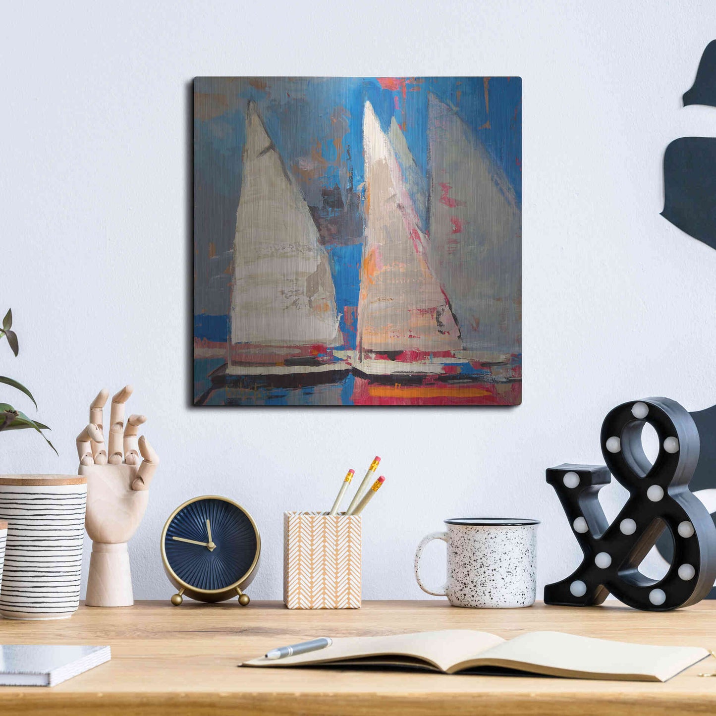 Luxe Metal Art 'Ghost Sailing' by Beth Forst, Metal Wall Art,12x12