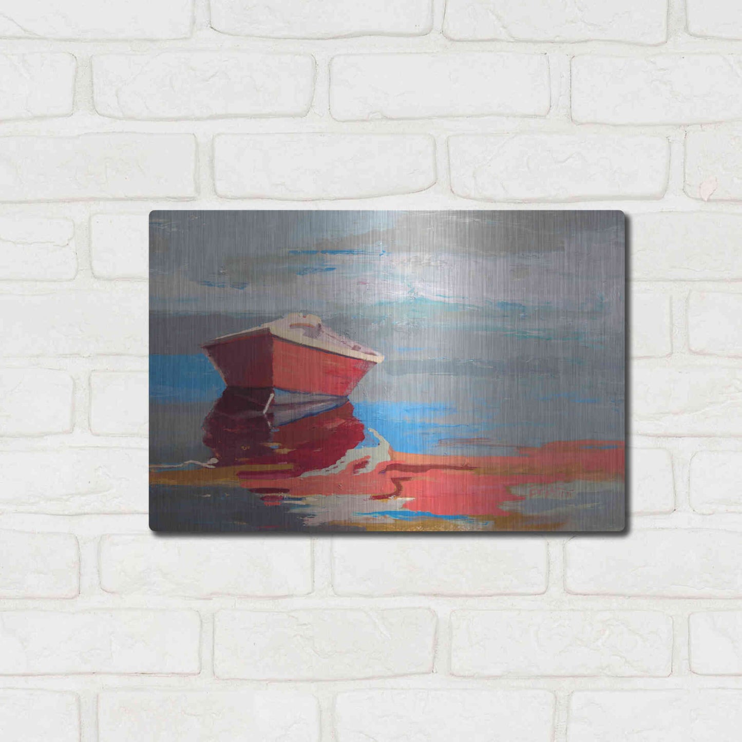 Luxe Metal Art 'Red Boat Rhythm' by Beth Forst, Metal Wall Art,16x12