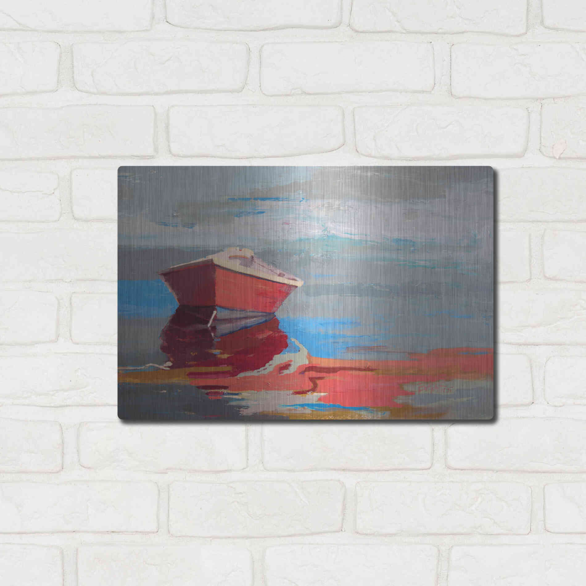 Luxe Metal Art 'Red Boat Rhythm' by Beth Forst, Metal Wall Art,16x12