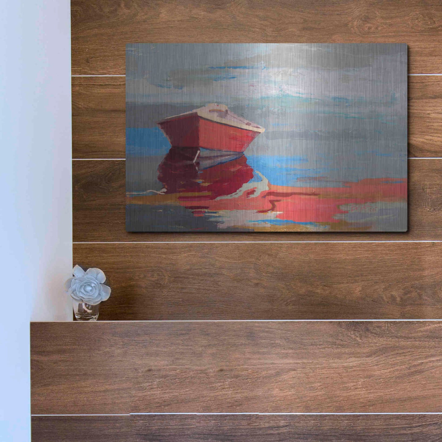 Luxe Metal Art 'Red Boat Rhythm' by Beth Forst, Metal Wall Art,16x12