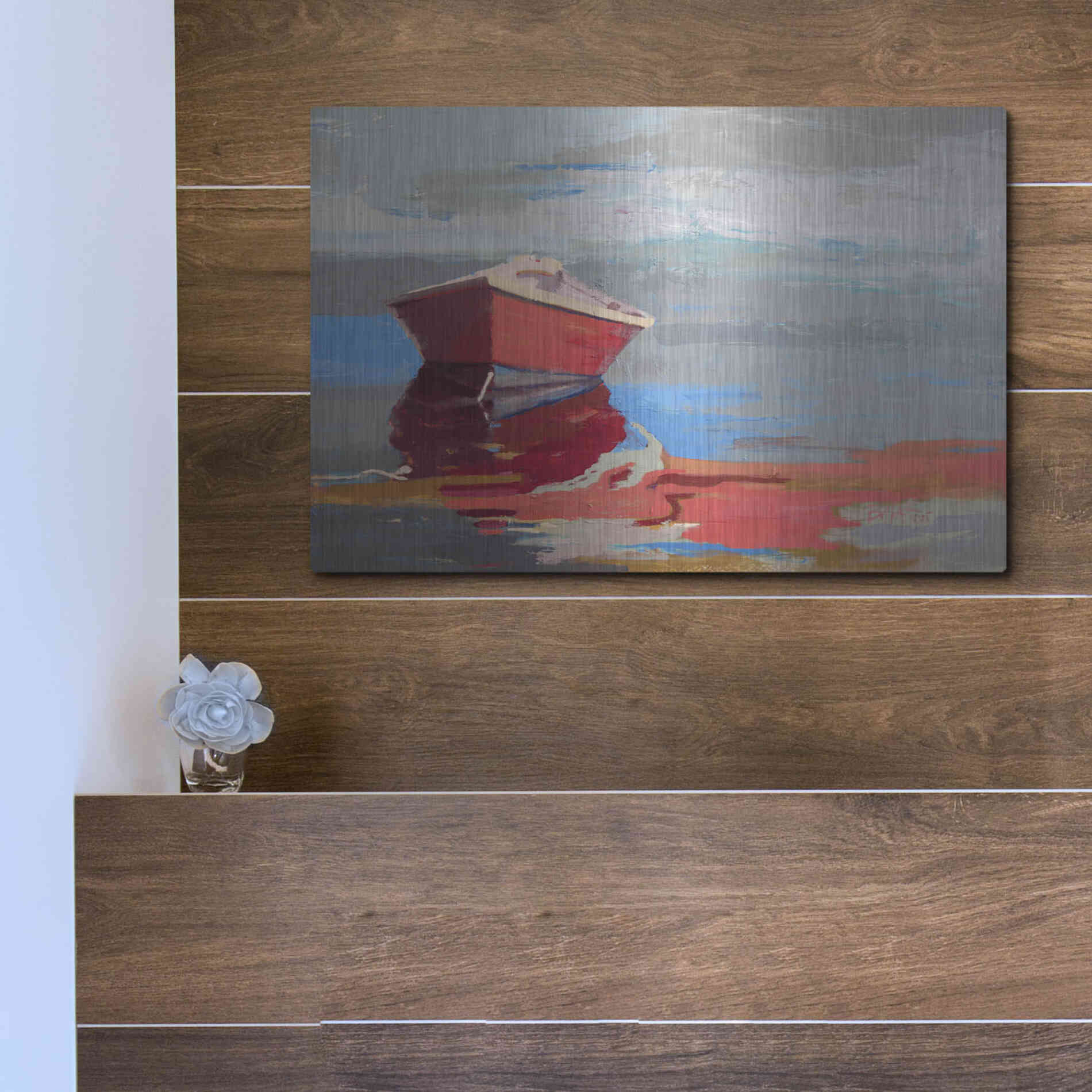 Luxe Metal Art 'Red Boat Rhythm' by Beth Forst, Metal Wall Art,16x12