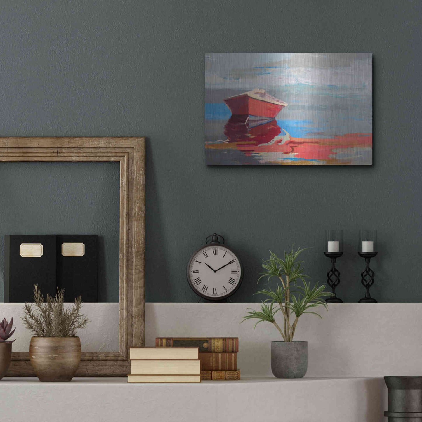 Luxe Metal Art 'Red Boat Rhythm' by Beth Forst, Metal Wall Art,16x12