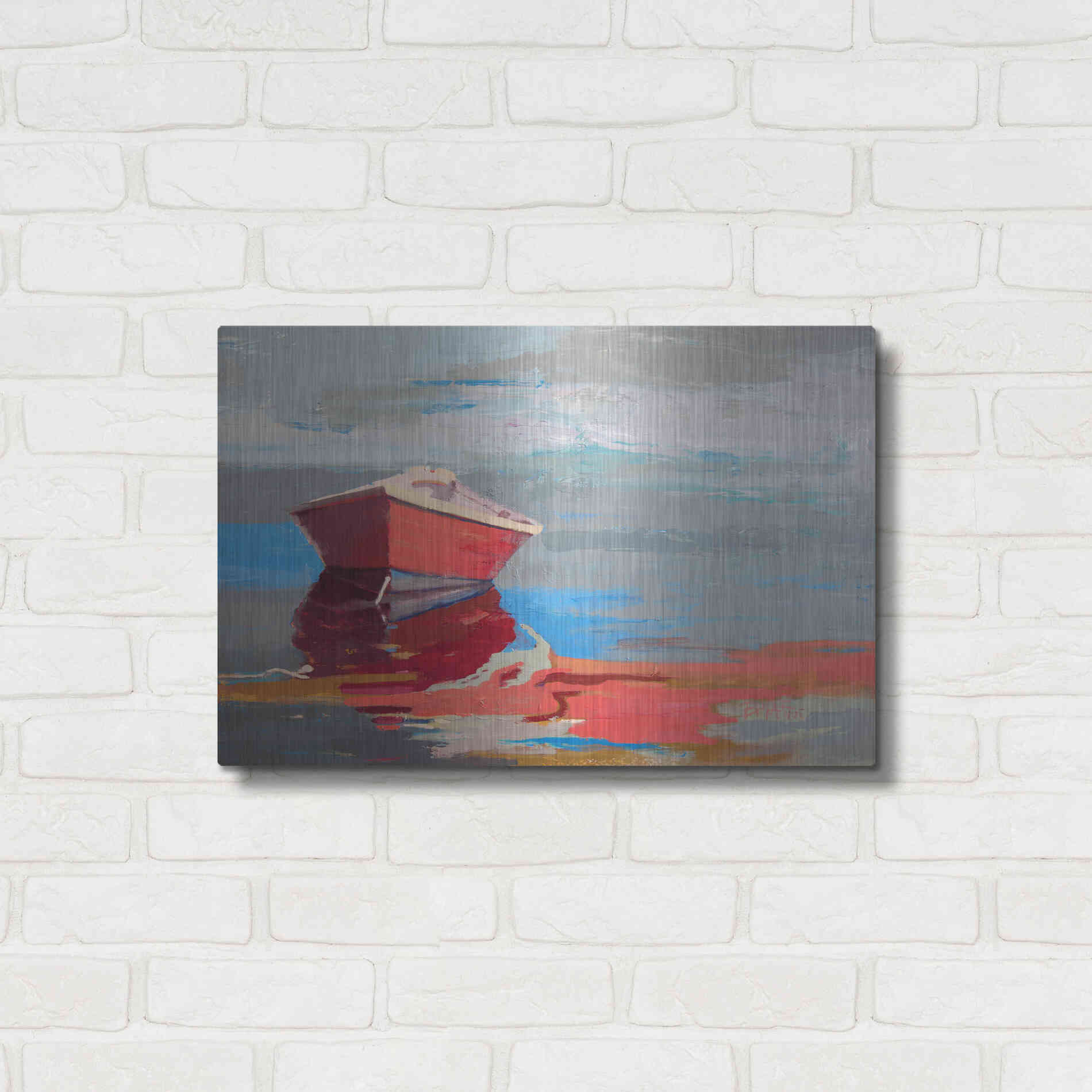 Luxe Metal Art 'Red Boat Rhythm' by Beth Forst, Metal Wall Art,24x16