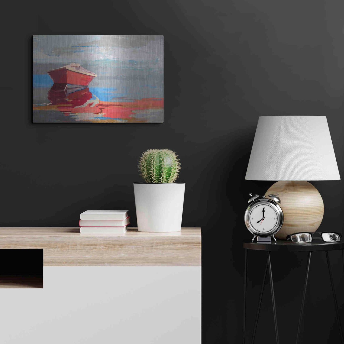 Luxe Metal Art 'Red Boat Rhythm' by Beth Forst, Metal Wall Art,24x16