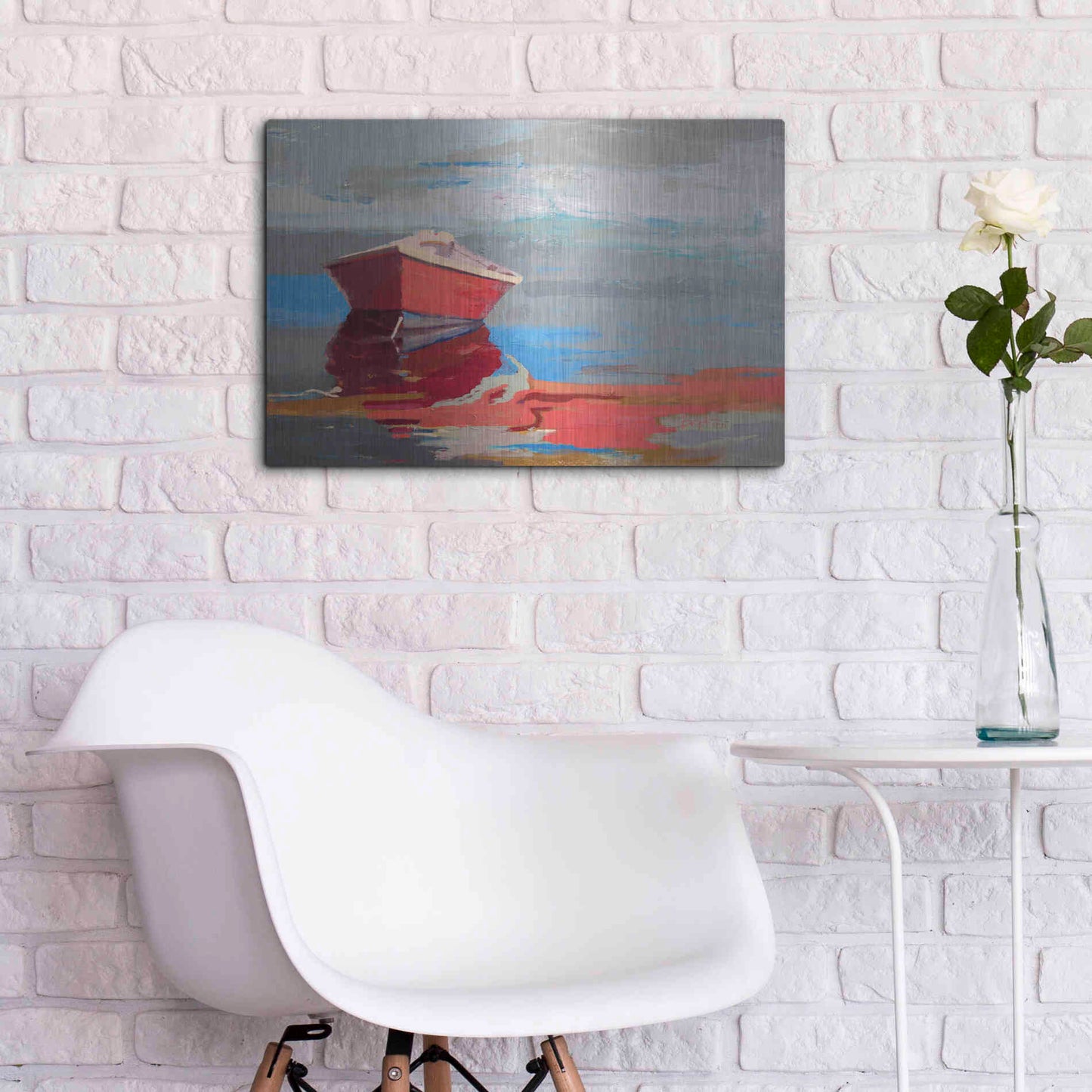 Luxe Metal Art 'Red Boat Rhythm' by Beth Forst, Metal Wall Art,24x16