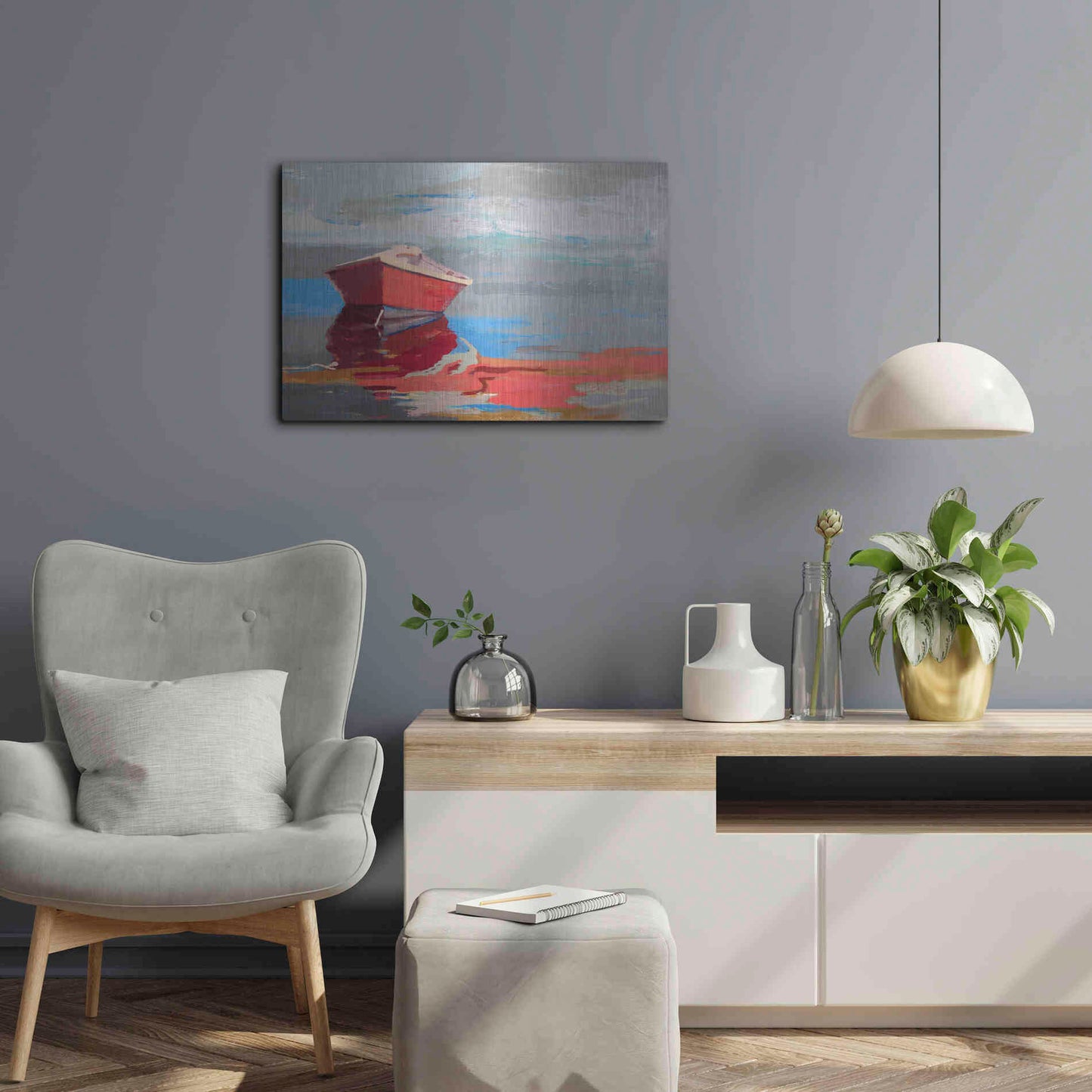 Luxe Metal Art 'Red Boat Rhythm' by Beth Forst, Metal Wall Art,24x16