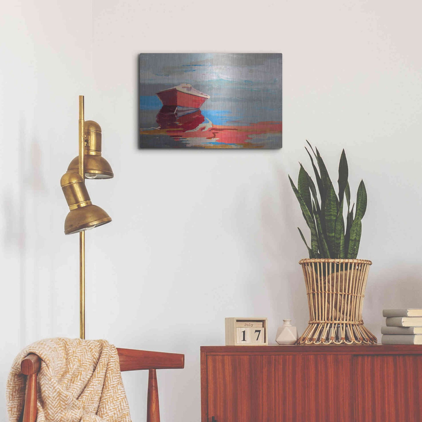 Luxe Metal Art 'Red Boat Rhythm' by Beth Forst, Metal Wall Art,24x16