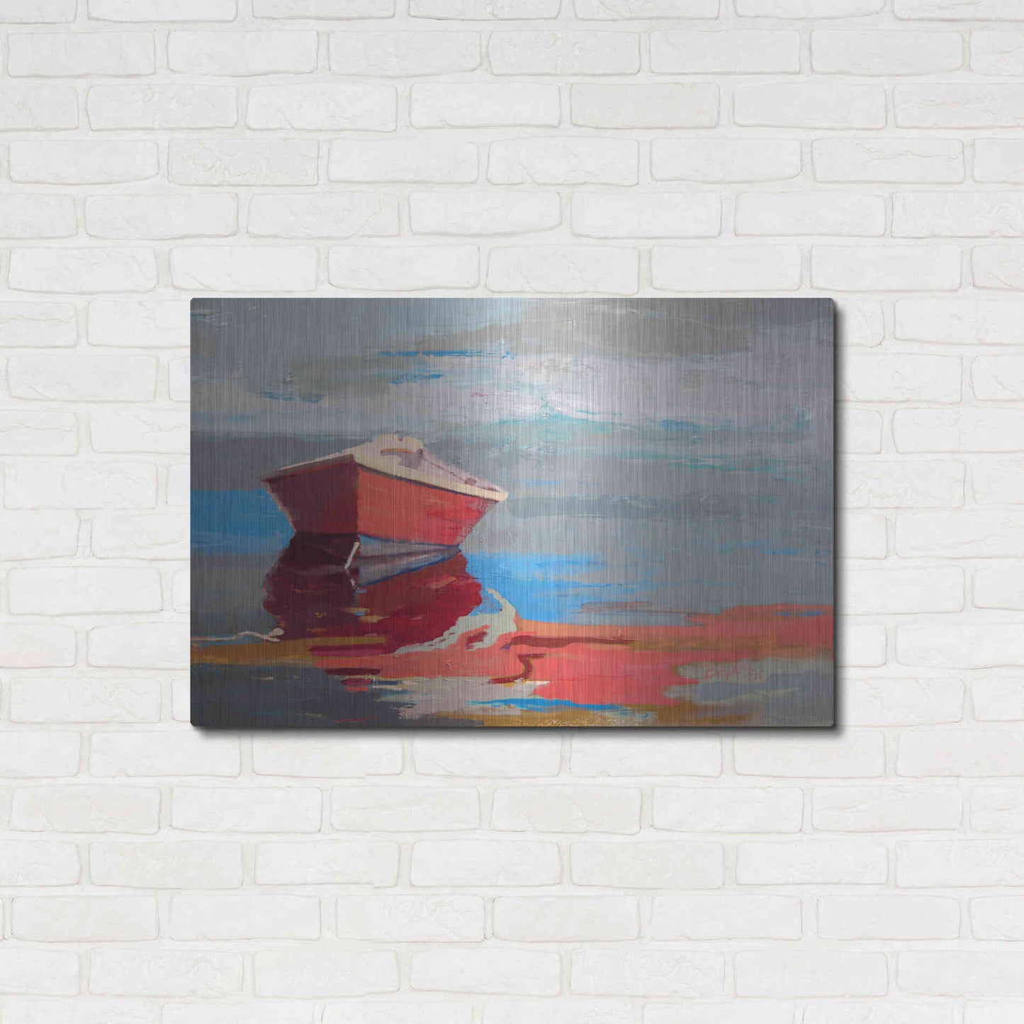 Luxe Metal Art 'Red Boat Rhythm' by Beth Forst, Metal Wall Art,36x24