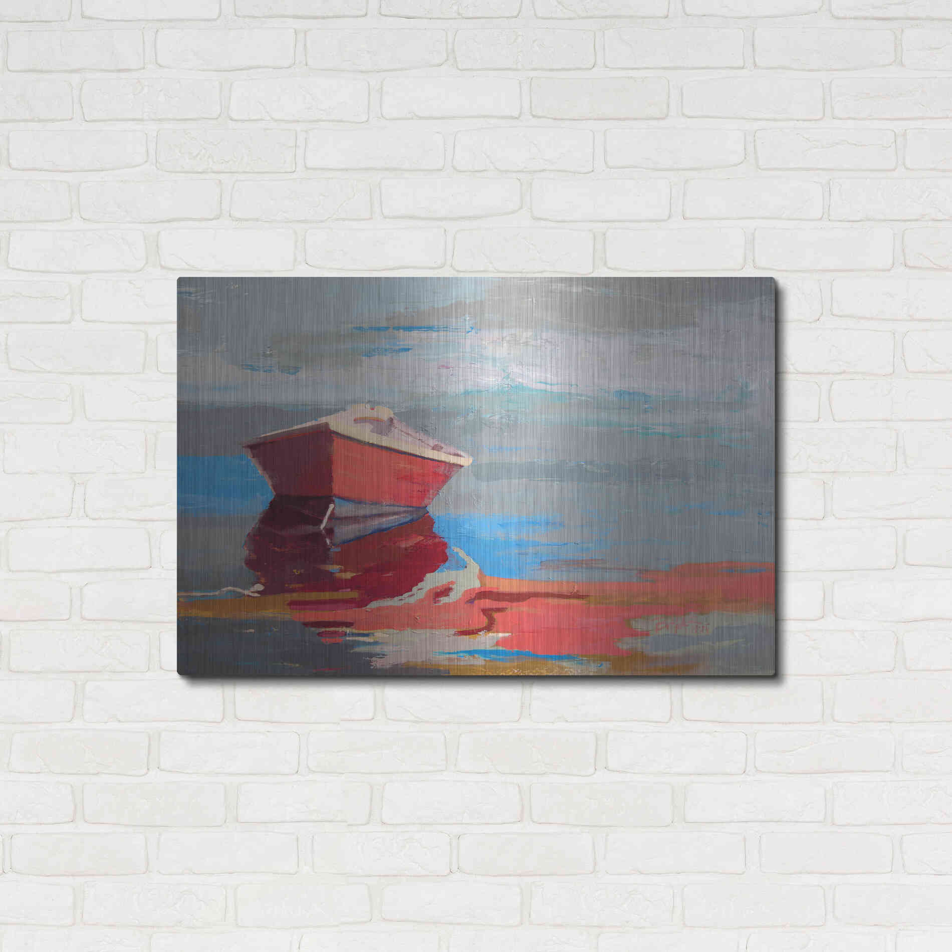 Luxe Metal Art 'Red Boat Rhythm' by Beth Forst, Metal Wall Art,36x24