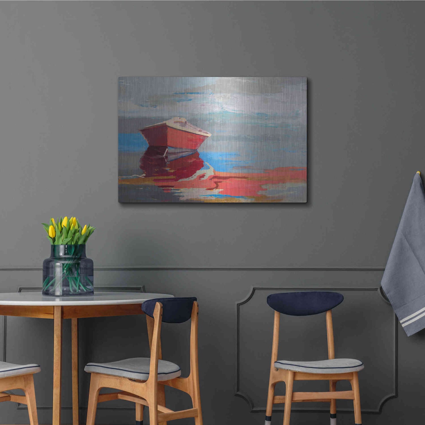 Luxe Metal Art 'Red Boat Rhythm' by Beth Forst, Metal Wall Art,36x24