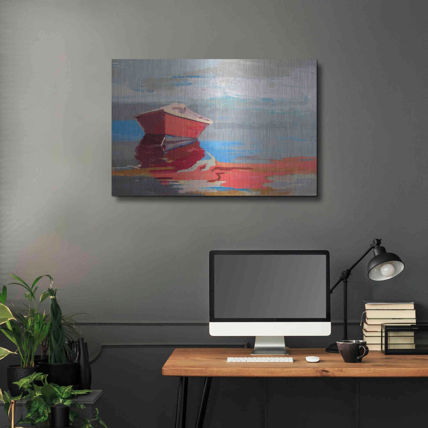 Luxe Metal Art 'Red Boat Rhythm' by Beth Forst, Metal Wall Art,36x24
