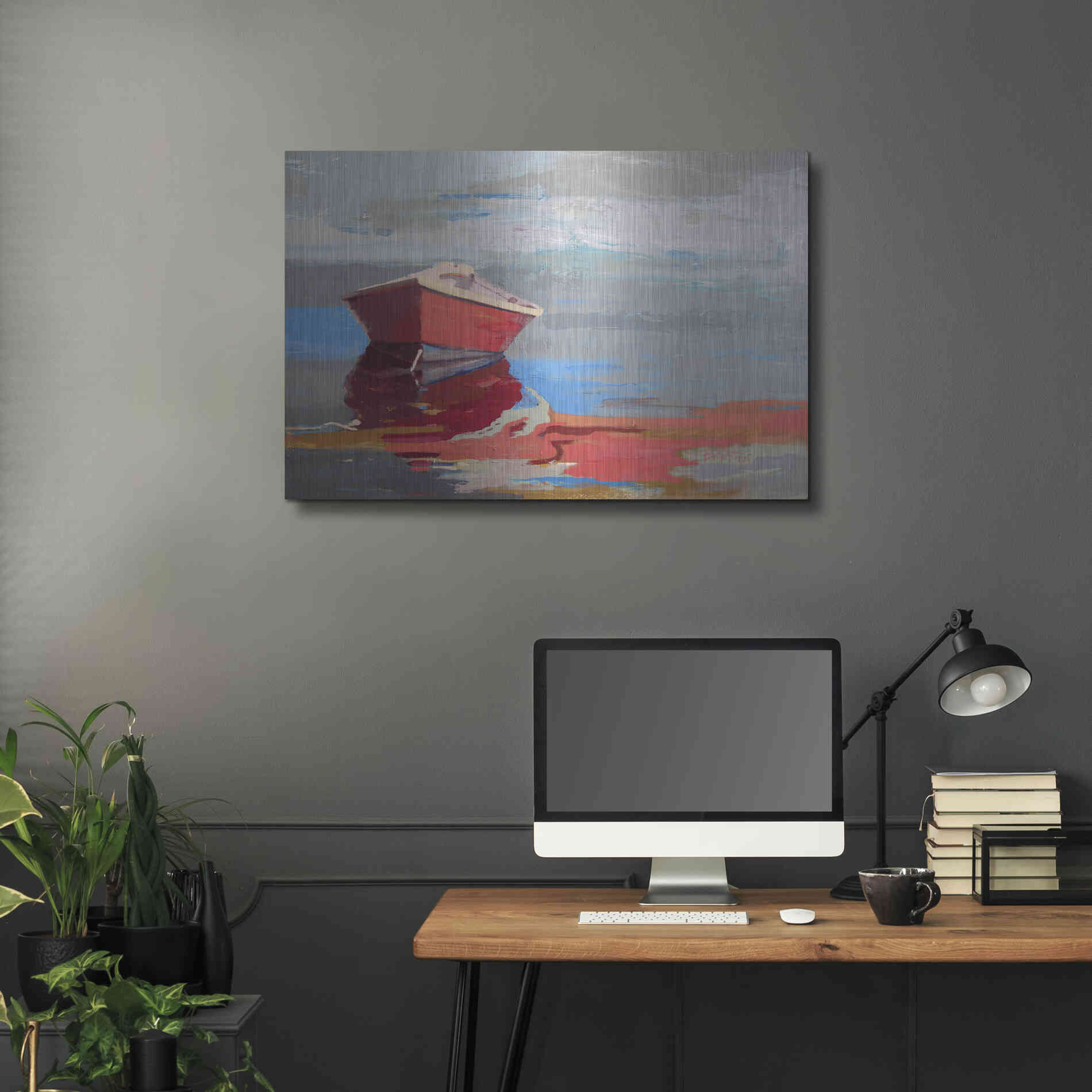 Luxe Metal Art 'Red Boat Rhythm' by Beth Forst, Metal Wall Art,36x24