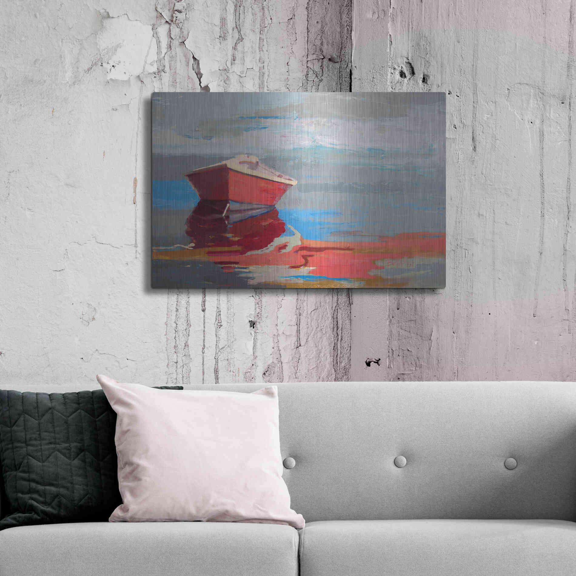 Luxe Metal Art 'Red Boat Rhythm' by Beth Forst, Metal Wall Art,36x24