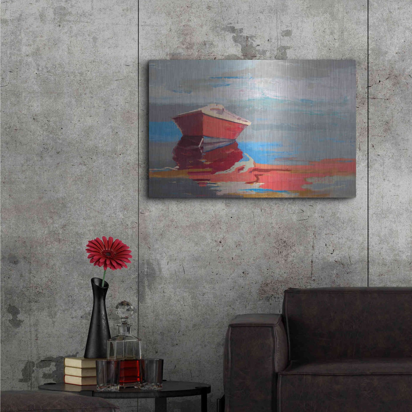 Luxe Metal Art 'Red Boat Rhythm' by Beth Forst, Metal Wall Art,36x24