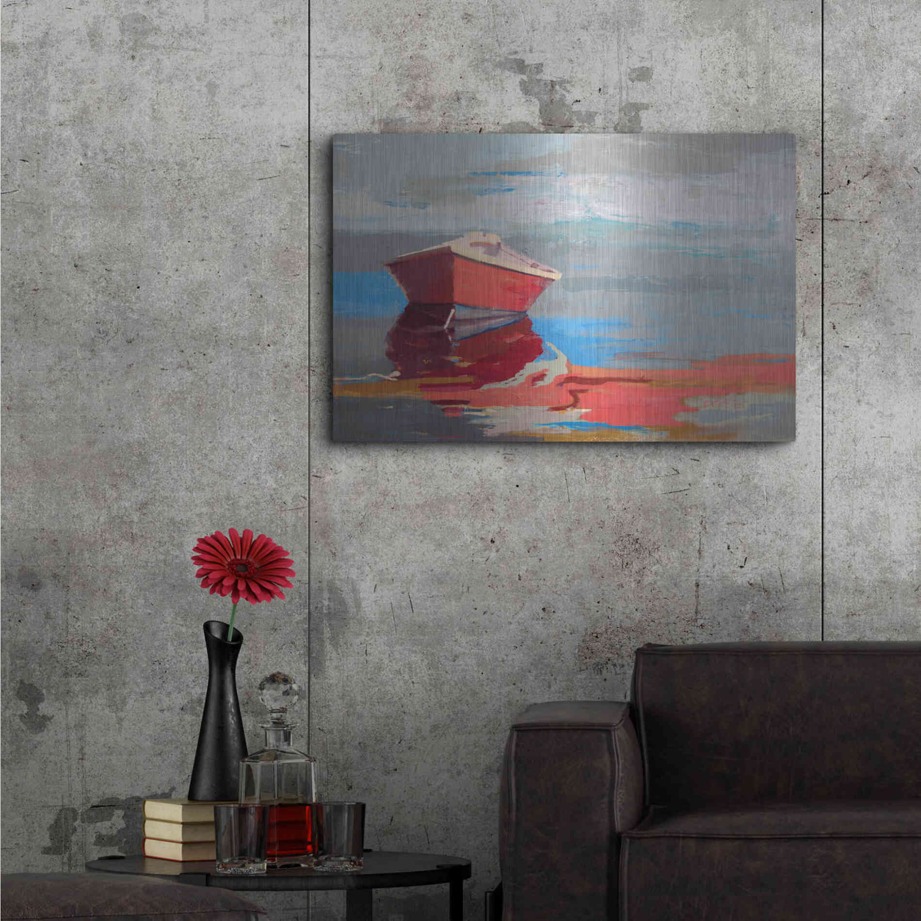 Luxe Metal Art 'Red Boat Rhythm' by Beth Forst, Metal Wall Art,36x24