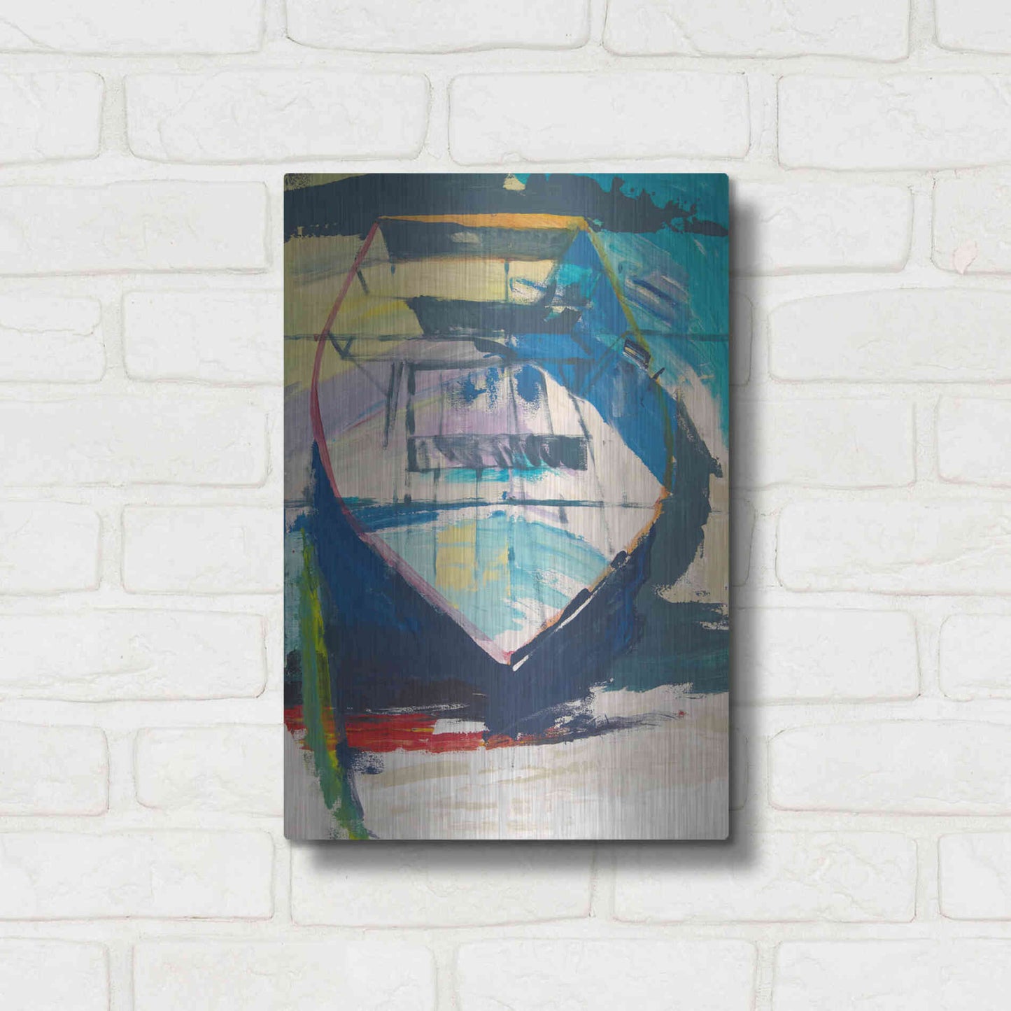 Luxe Metal Art 'Red Green Skiff' by Beth Forst, Metal Wall Art,12x16