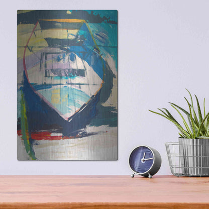 Luxe Metal Art 'Red Green Skiff' by Beth Forst, Metal Wall Art,12x16
